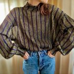 ZARA  Trafaluc Gold Metallic Stripe Crinkle Knit Mock Neck Blouse Top, sz. S Photo 11