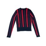 CAbi #3538 Royal Striped Pullover Sweater Womens M Red Black Purple Button Front Photo 1