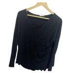 Rebel Society Women Black Long Sleeved Shirt S Pocket Tee Stretch Scoop Neck Photo 1