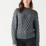 Black Tape Gray Mock Neck Pearl Sweater Size M Photo 13