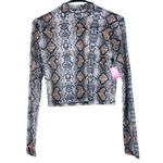 NWT Crop Top Womens M Brown Snake Print Sheer Mock Neck Y2K Grunge 90s Retro Size M Photo 2