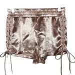 Forever 21 Boxer Shorts Satin Lace Up Elastic Waistband Metallic Pink Small Photo 0