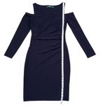 Lauren Ralph Lauren Cocktail Wrap Dress Womens 6 Navy Cold Shoulder Long Sleeve Blue Photo 7
