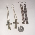 Gold Tone Boho Cross Dangle Brass Tone Mesh Earrings Photo 5