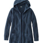 LL Bean Blue Waffle Stitch Hooded Open Cardigan Sweater Pockets Size MEDIUM Photo 0