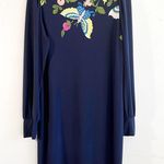 Leota Dress Navy Blue w/ Floral Pattern & Butterfly Long Sleeve Shift Sz XL EUC Photo 7