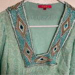 Nikka Silk Peplum Blouse Peacock Beaded Teal Green M Blue Size M Photo 4