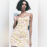 ZARA Bloggers Fav Multicolor Floral Sweetheart Neckline Mini Dress Sz L Cotton Photo 4