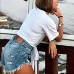 ZARA TRF Butterfly 🦋 Embroidered Distressed MOM FIT DENIM Shorts Photo 9