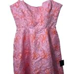 Lulus Meet For Tea Pink Orange Floral Jacquard Midi Pockets Cocktail Party Dress Photo 0