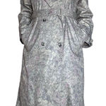 London Fog Vintage 70s Floral Jacquard Trench Coat Gray Purple Belted 10 Petite Photo 0