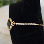 Gold Bangle Bracelet Quartefoil Flower Clover with Cubic Zirconia Photo 5