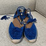 Aquazzura Sunshine‎ Royal Blue Suede Lace Up Pom Pom Tassel Espadrilles Size 36 Photo 2