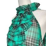 Xxi  cute green and black plaid high collar ruffle sleeveless top. New Photo 5