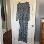 Theia Slate Blue Long Sleeve Floral Appliqué Illusion Sleeve Gown Size 10 Photo 3