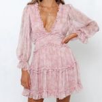 Aura  the Label Boho Ruffle Mini Dress Cut Out Long Sleeve Pink Floral Medium Photo 0