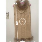 Fur Trim Linda Richards Luxury Beige Womens Collar Cable Knit Sweater Vest Sz XS Tan Photo 5