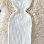 Ribbed Bodycon Mini Dress Gold Chain Strap Sleeveless Party Clubwear size S/M White Photo 0