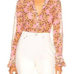 Alexis EUC  long sleeve floral size Large blouse women’s ruffled high neck cuff Photo 0