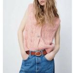 ZARA  New Openwork Knit Vest
Cardigan Pink Jewel Button V-
Neck Size M NWOT Photo 3