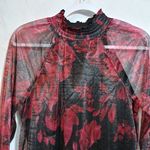 Nina Leonard Elegant Floral Black and Red Dress Mock Neck Sheer Size M Photo 1