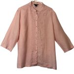 Anne Carson  Womens Linen Blouse Size 1X Pink Button Up Front Sequins Side Slits Photo 0