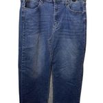 Nicole Miller Denim Maxi Skirt Size 12 Raw Hem Pockets Zip Closure Pockets Slit Photo 0