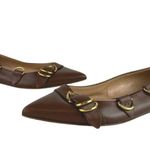 Gianvito Rossi  Brown Leather Pointed Toe Buckle Strap Slip On Ballet Flats US 10 Photo 6