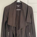 Vince Draped Brown Moto Leather Jacket Rib Knit Wool Details Size M Zipper Photo 2
