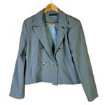Boohoo Cropped Double Breasted Blazer Womens L Slate Blue Tailored Minimalist Photo 0