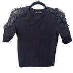 ZARA Tulle Sleeve Ribbed Knit Top Black Small Photo 0
