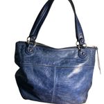 Coach  Poppy Glam Glazed Navy Blue Leather Tote Bag Photo 1