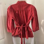 Antonio Melani Burnt Orange cotton coquette ruffle belted tie back shirt top blouse button front 3/4 sleeve-boho, offie siren core, preppy, lolita, modest Size L-measurement in pics Excellent condition Photo 3