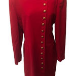 Ralph Lauren VTG Lauren Longline Wool Military Style Red Midi Dress 16 Lined Photo 0