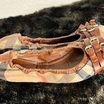 Burberry  Brown Leather Canvas Nova Check Three Buckle Ballet Flats Shoes 9.5 Photo 0