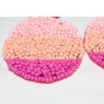 Fun Funky Cottagecore XL 3" Pink/Orange Beaded Post/Stud Hipster Earrings Pink Photo 3