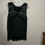 POL Washed Black Ultra-soft Boho Baby Doll Deep V Neck Lace Detail High Low Top Photo 4