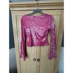 Elodie  Crop Top Womens Small Hot Pink Sequin Bell Sleeve Rave Festival *FLAWS* Photo 2