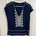 J.Crew  Dark Blue Top with White Embroidery Photo 0