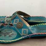CORKYS POPPY TURQUOISE HAND PAINTED LEATHER SANDALS SIZe 9.5 Blue Photo 0