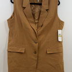 DKNY women's sleeveless notched lapel blazer vest in tan camel longline 14 NWT Photo 0