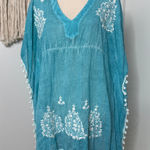 Ranee's Teal Blue Boho Embroidered Pom Photo 0