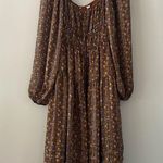 ASTR  Floral Brown Ruched Bust Long Sleeve Cottagecore Farmhouse Midi Dress Photo 2
