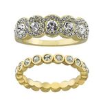 Belk NWT Gold Over Fine Silver Plated Crystal Halo and Band 2 Piece Ring Set Photo 0