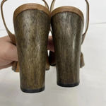 Talbots  Leather Beige Strappy Sandals Wood Block Heel size 7.5 Photo 5