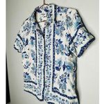 Yumi Kim Blue White Button Down Short Sleeve Carly Linen Top Size Medium Photo 3