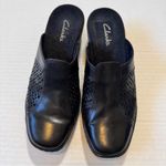 Clarks Black Leather Laser Cut Mule Comfort Shoes Womens 9 Clog Slip On Fall Photo 5