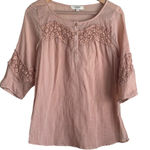 Umgee  Women Tunic Top S Peach Flower Crochet‎ Inlet Gauzy Boho Cottage Prairie Photo 0