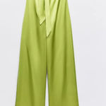 ZARA  jumpsuit pistachio cut out bow satin wide leg sleeveless wedding party Photo 0