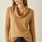 Roz & Ali Tan Cowl Neck Long Sleeve Pullover Sweater Soft Knit Top Size L Photo 0
